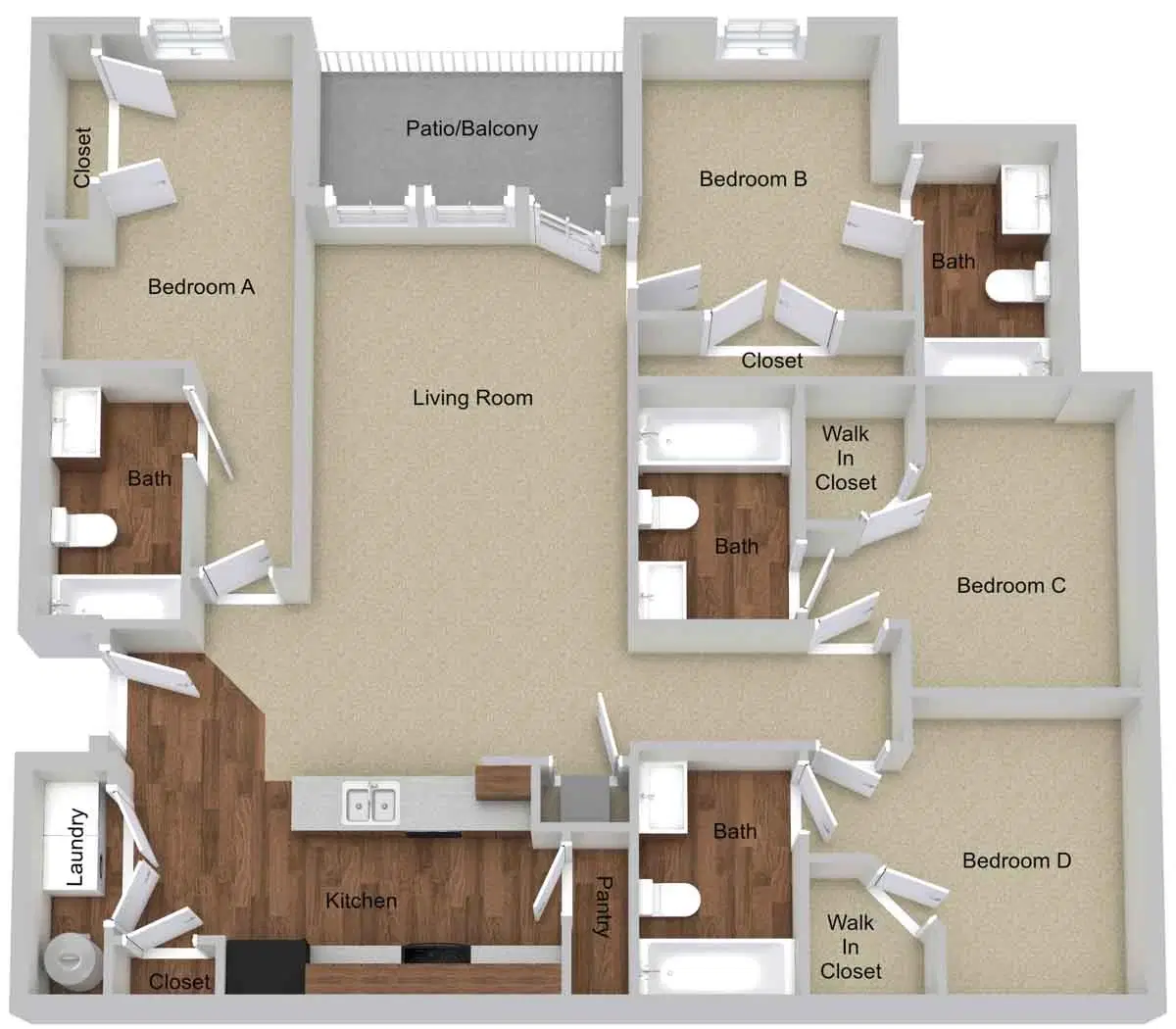 St Joe Place Apartments, Fort Wayne – Four Bedroom