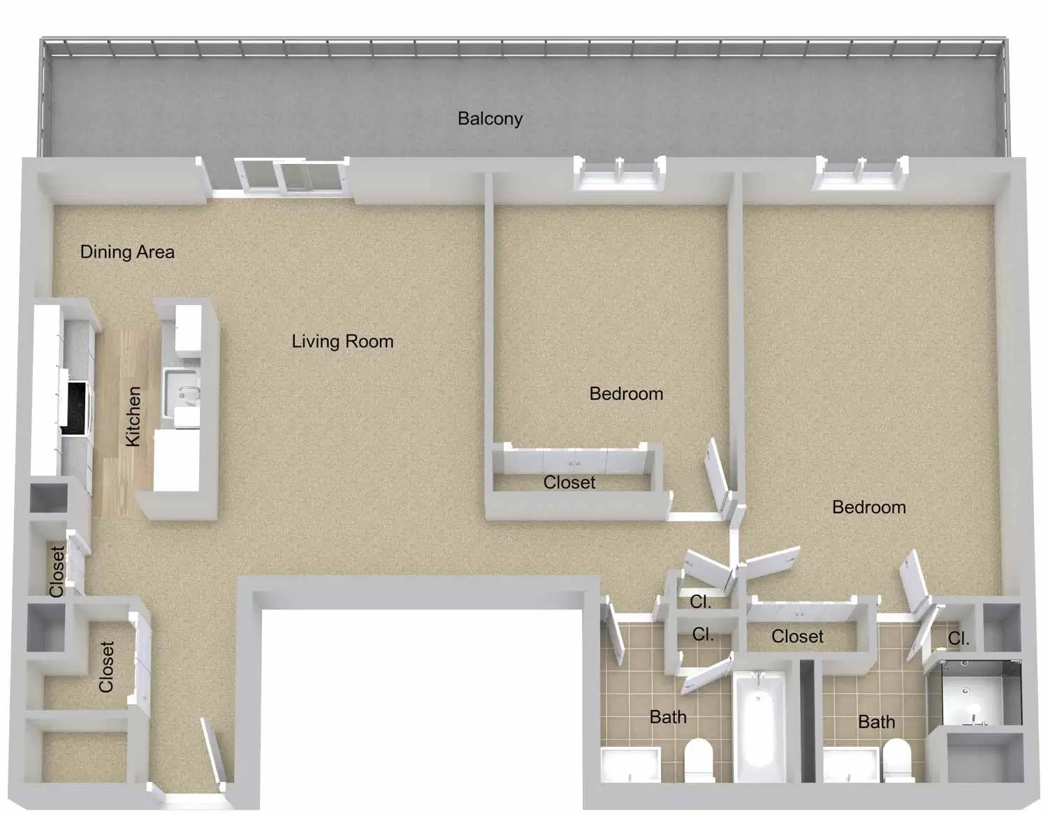 The Jefferson Apartments, Detroit – Two Bedroom Mini