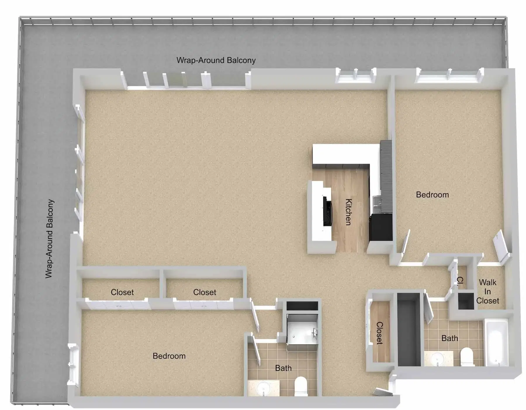 The Jefferson Apartments, Detroit – Two Bedroom Corner