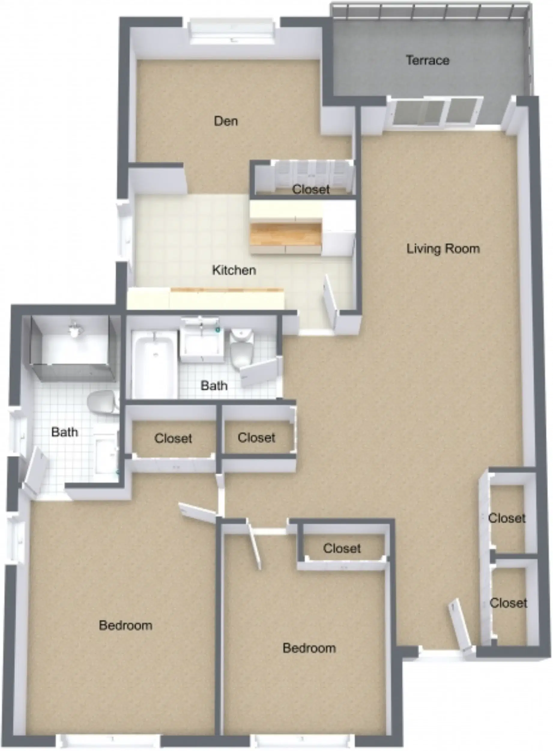 Fountain Place Apartments, Lansing – Two Bedroom Deluxe