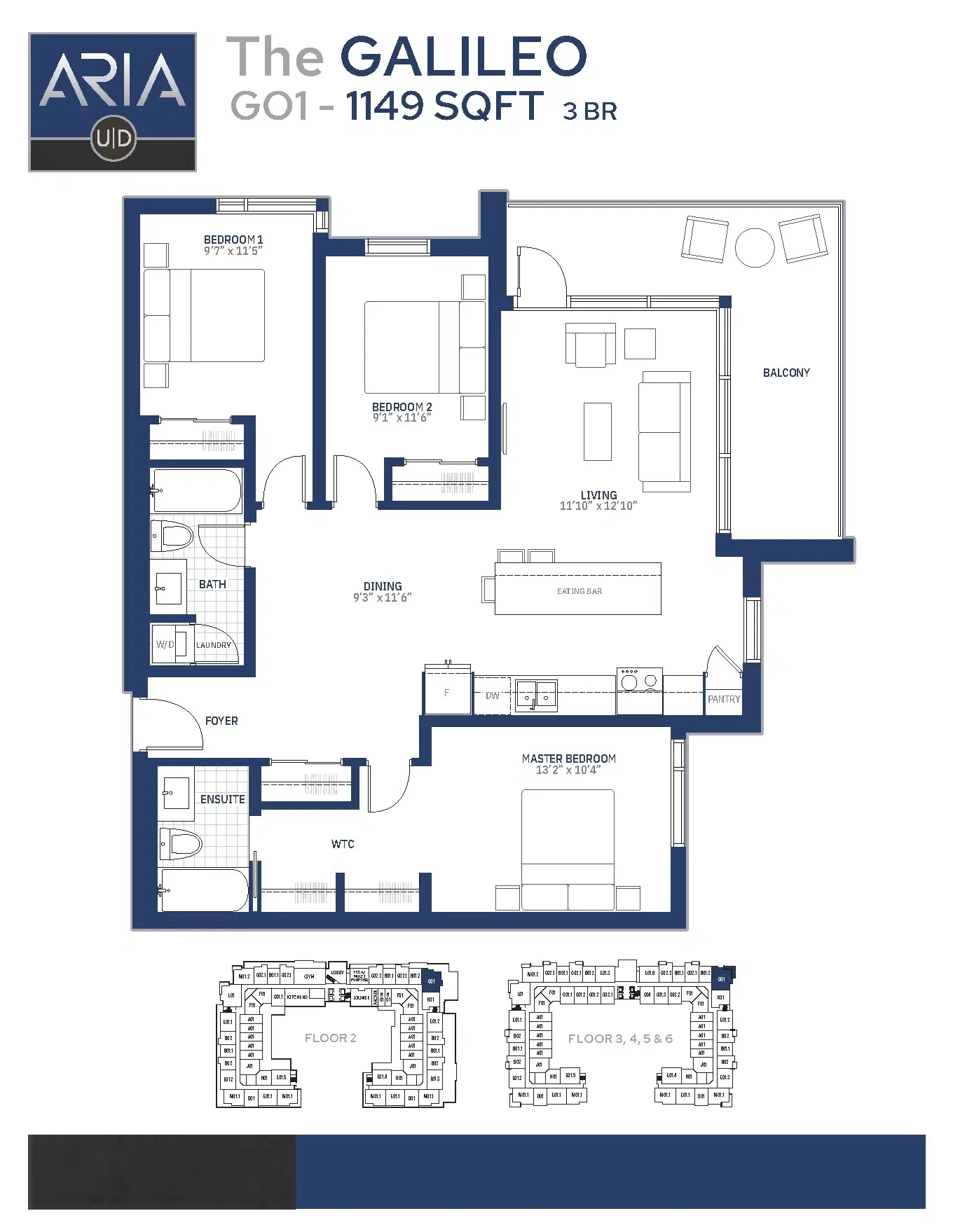 Aria, Calgary – 3 Bedroom 2 Bathroom | 3x2