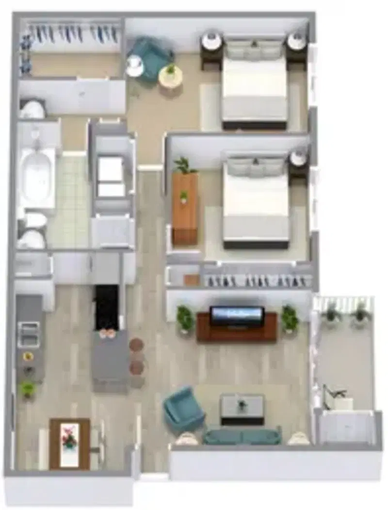 Oak Meadows Apartments, Denton – 2 Bedroom 1.3 Bathroom | B1U