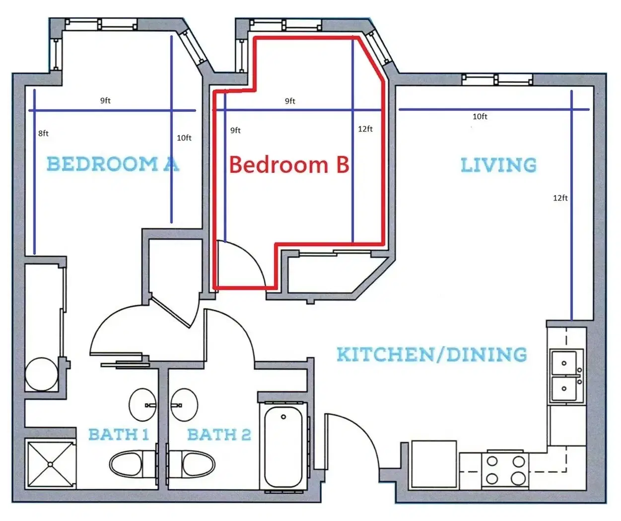 The Westgate, Eugene – Room in 2 Bedroom 2 Bathroom - By Bedroom