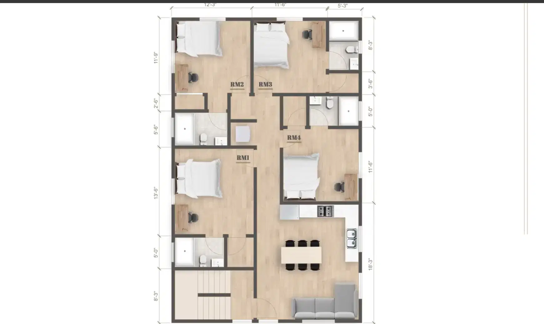 1419 W 35th St, Los Angeles – Room in A 4 Bedroom 4 Bathroom (1419 W 35th St Fl2)
