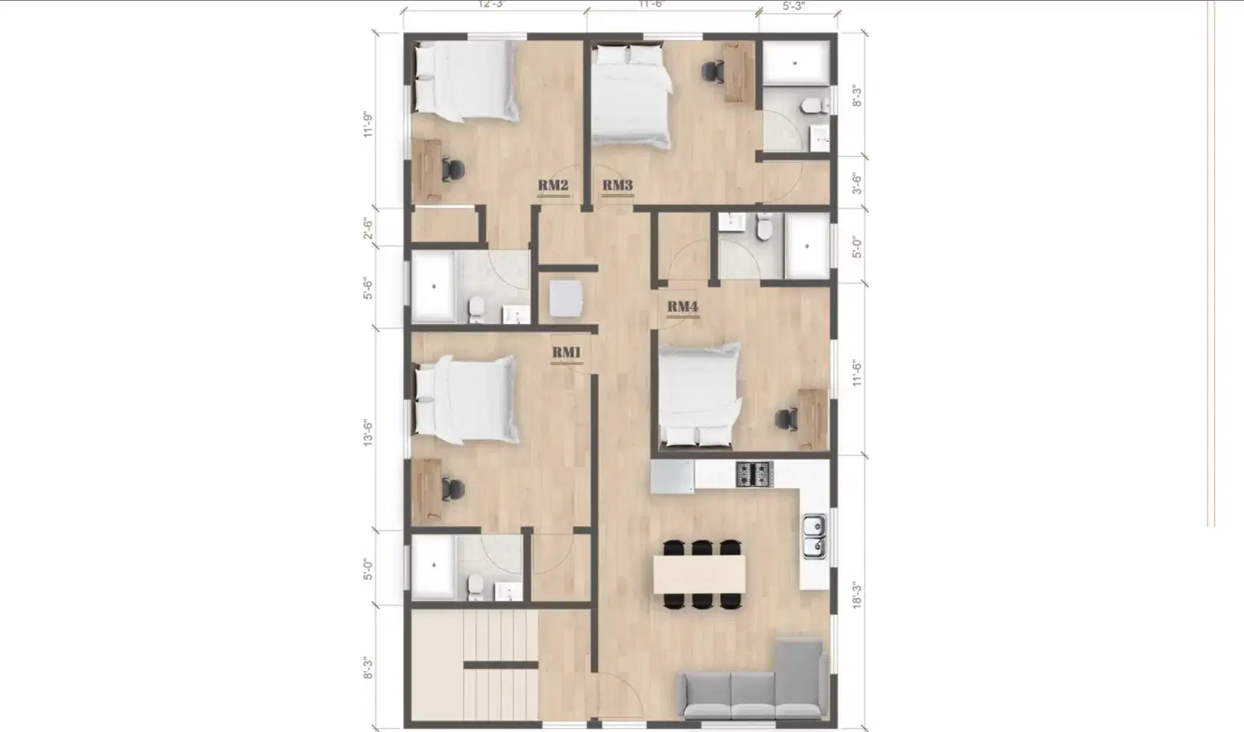 1419 W 35th St, Los Angeles – Room in A 4 Bedroom 4 Bathroom (1419 W 35th St Fl4)