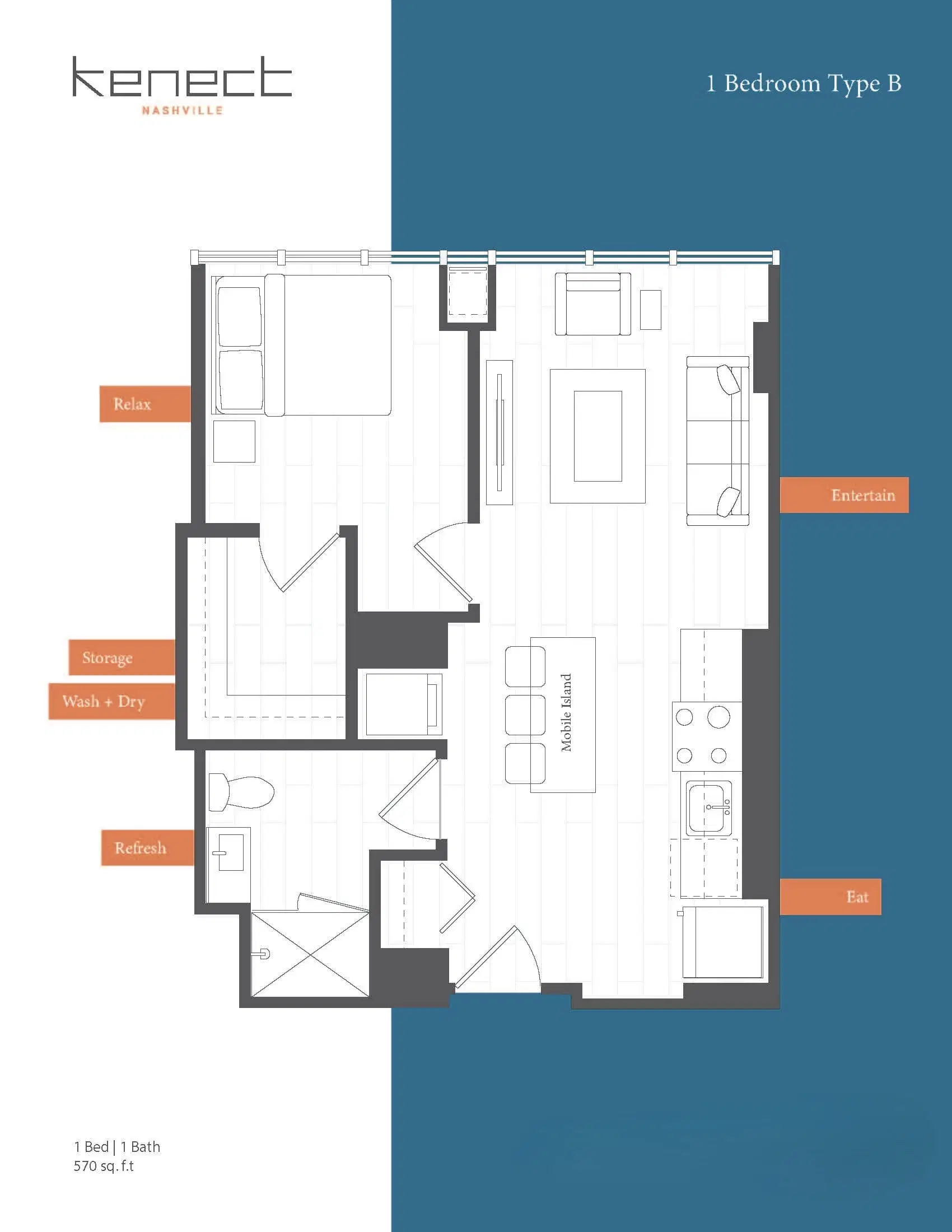 Kenect Nashville, Nashville – 1 BR 1 BA Unfurnished