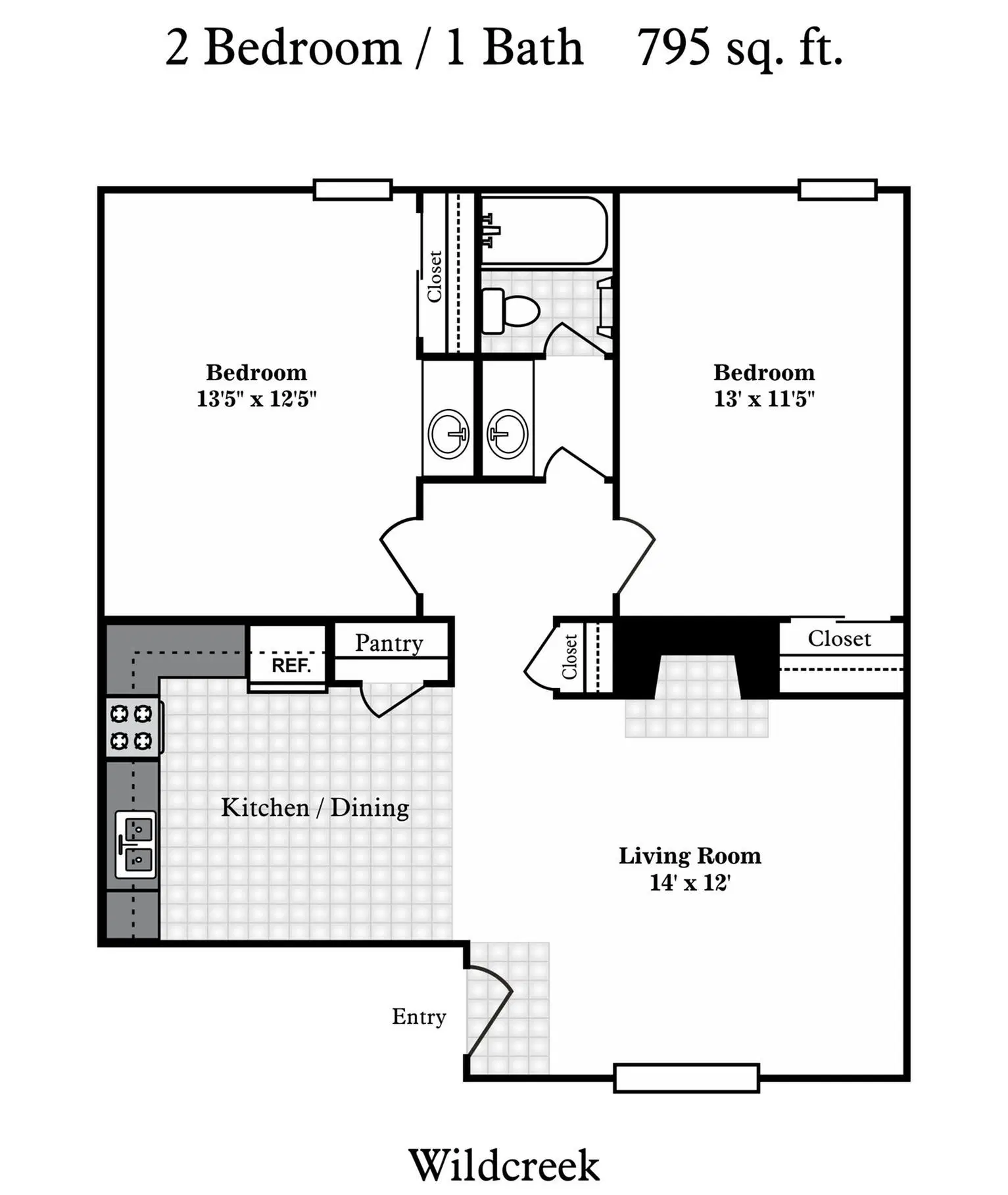 Wildcreek Apartments, Austin – 2 Bedroom 1 Bathroom Apartment