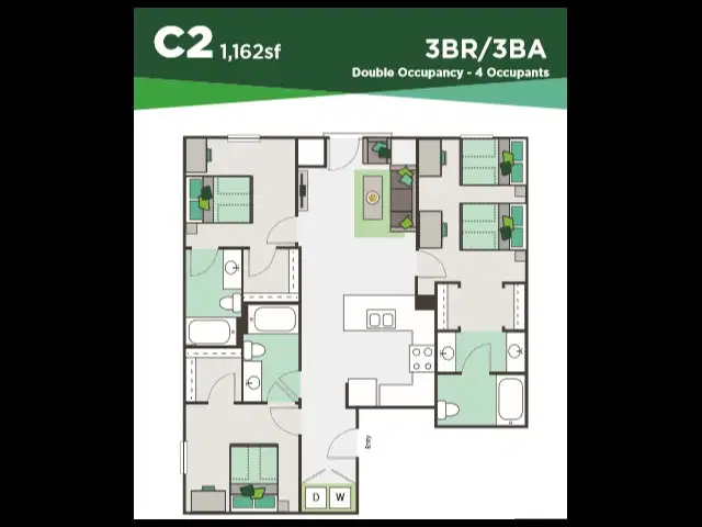 North 116 Flats, Amherst – Room in 3 Bedroom 3 Bathroom | C1