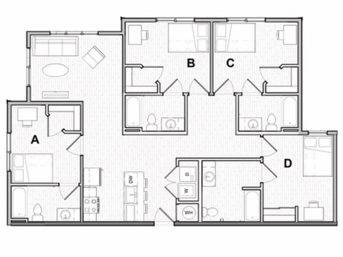 Uncommon Wilmington, Wilmington – 4x4 Premium Room in 4 Bedroom 4 Bathroom