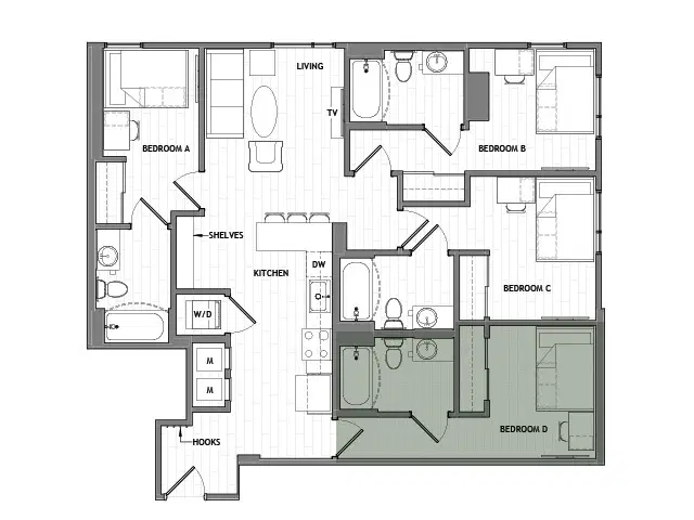 Rise At West Campus, Austin – Room in 4 Bedroom 4 Bathroom | 4x4